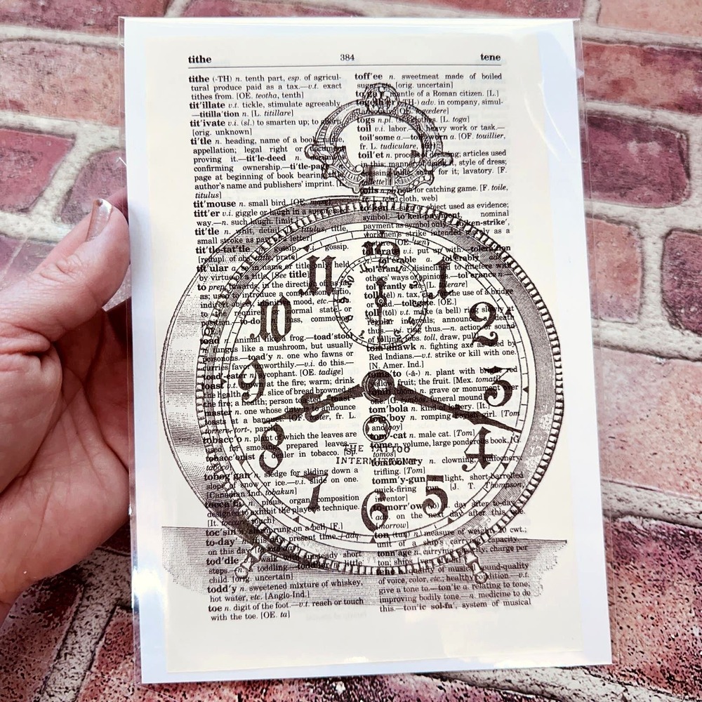 Alarm‎ Clock - Time Theme - Upcycled Dictionary Art Print - Mini Poster Ephemera